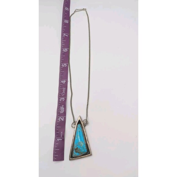 Sterling Silver And Turquoise Triangle Choker Necklace - Picture 4 of 4